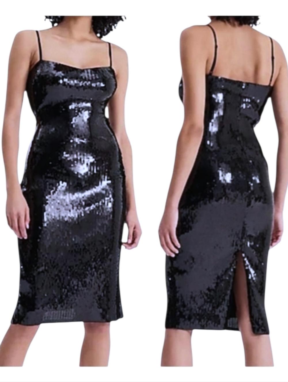 Express Sequin Sweetheart NecklineMidi Sheath Black Dress XL